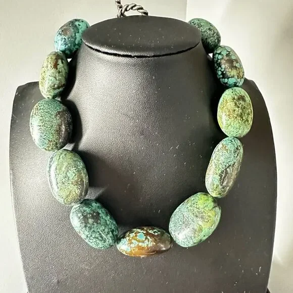 16” of polished chunks of green turquoise statement necklace with 925 hardware! - Picture 9 of 9